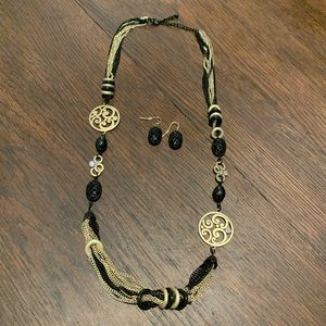 Black & Gold Matching Necklace and Earring Set